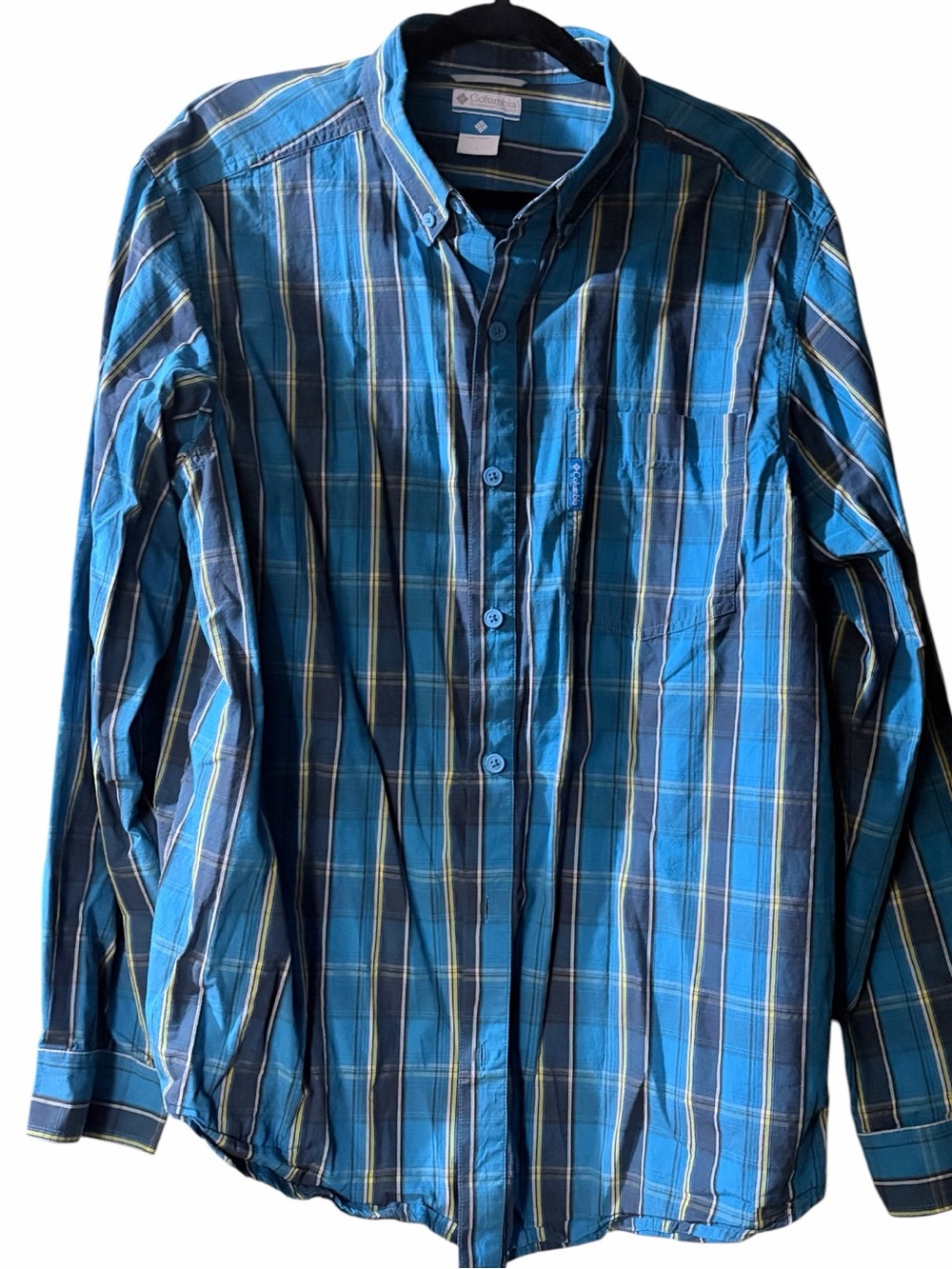 Columbia Men’s Blue Plaid Button Front Shirt Large GUC